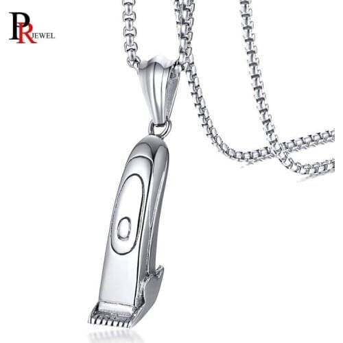 Unique Mens Tonsure Tool Necklace Solid Silver Color Stainless Steel colar masculino Free Chain 24"
