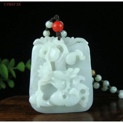 CYNSFJA Real Certified Natural Grade A Burmese Emerald Jadeite Amulets Dragon Jade Pendant High Quality Hand Carved Best Gifts