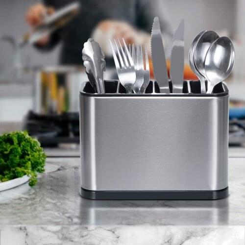 MLGB Kitchen Utensil Holder Stainless Steel Kitchen Organizer Caddy with Removable Divider and Sturdy Drip Tray Base