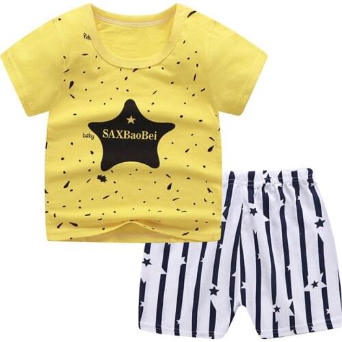 ZWF979 Kid Boys Summer Clothes Outfit Fashion Character Short-sleeved T-shirt Solid Shorts Set Children Pants Clothing