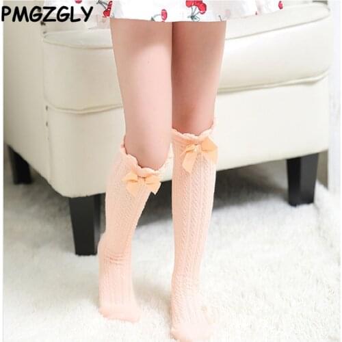 Kid Girls Socks Childrens Knee High Socks with Lace Baby Leg Warmers Cotton Spring Style Bowknot Socks 2 To 6 Year