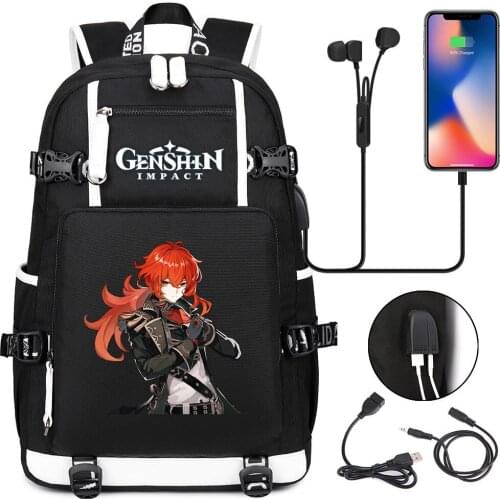 Game Genshin Impact School Bags Women Men Backpacks Laptop Travel Bags Multifunction USB Charging Backpack Mochila