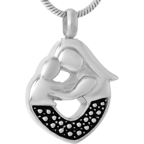 IJD8659 Cheap Cremation Jewelry Memorial Ashes Keepsake Urn Necklace-Baby in MOM Hug Heart Locket Pendant