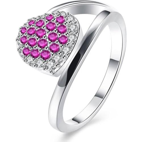 Exquisite Heart-Shaped Pink Crystal Zircon White Crystal Ring 925 Sterling Silver Engagement Wedding Ring Size 8