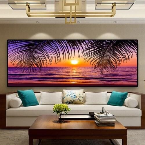 Large size Sunsets Sea Beach Natural Coconut Palm Panorama Landscape diamond painting Wall Art Picture Home DecorationsZP-2594