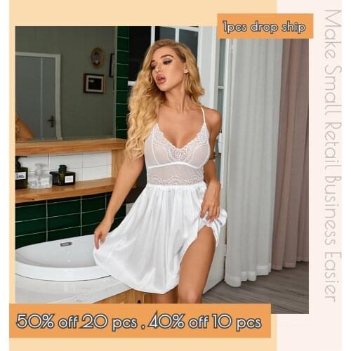 Lace Night Dress Sexy Sleepwear Wedding Wholesale Women Lingerie Silk Robe de Nuit CT Market
