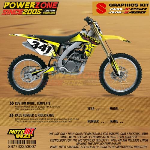 PowerZone Custom Team Graphics Backgrounds Decals 3M Stickers Kit For Suzuki RMZ250 04-06 07-09 10-18 RMZ450 08-17 RM 03-08 007