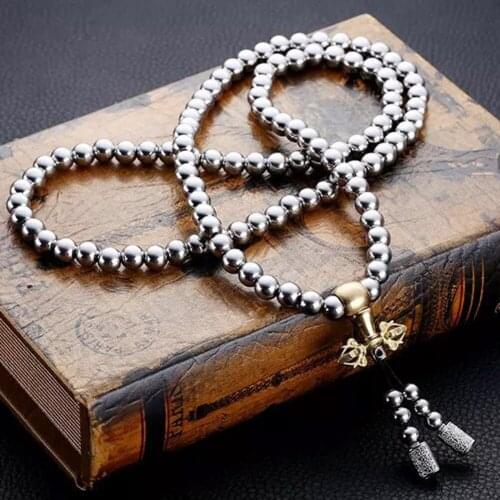 Outdoor Stainless Steel 108 Buddha Beads Necklace Chain Titanium Steel Metal Whip Self Defense Accessories