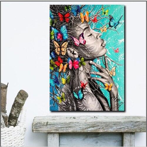 Large size Printing Butterflies and girls Wall Art Picture Home Decor Living Room Modern Canvas Print Paintings Unframed