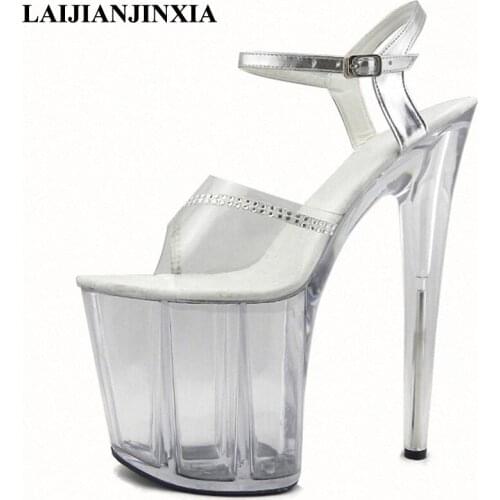 New womens platforms shoes 20cm exotic dancer high heel shoes clear summer sandals gorgeous motorcycle crystal dance Shoes
