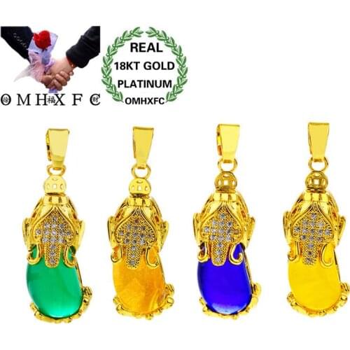 OMHXFC Wholesale European Fashion Woman Girl Party Birthday Wedding Gift Green PIXIU Agate 18KT Real Gold Charm Pendant PN115