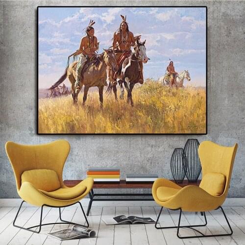 Native Indian Posters and Prints Horse Portrait Oil Painting on Canvas Scandinavian Wall Art Picture for Living Room