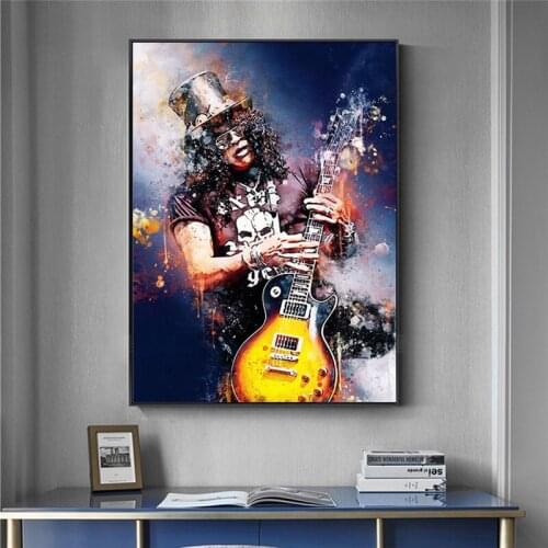 Rock Poster Rapper Rock Guitarist Watercolor Art Canvas Printed Poster Rock Lovers Room Decoration Painting Wall Art Canvas