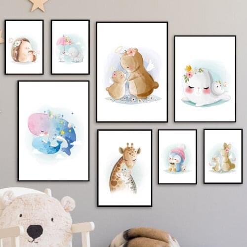 Bear Hedgehog Bunny Giraffe Elephant Nordic Posters And Prints Wall Art Canvas Painting Wall Pictures Kids Room Kawaii Decor
