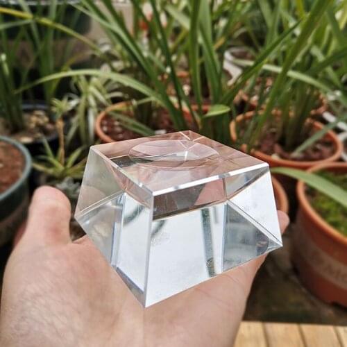 1Pcs Transparent Glass Trapezoid Dimple Crystal Ball Display Base Table Holder Stand Home Decor Ornaments Party Gift Paperweight