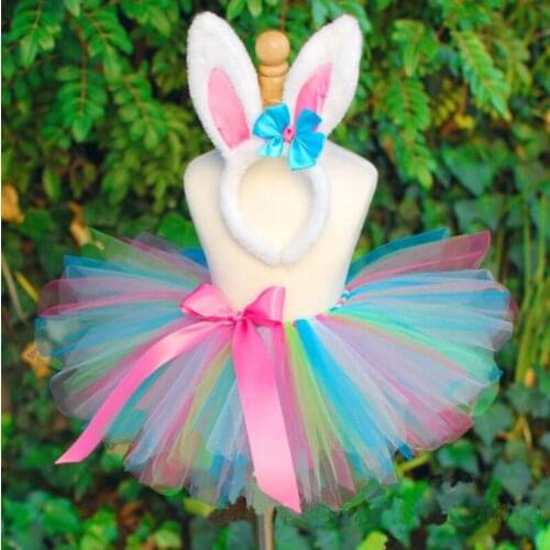 Multicolor Girls Tutu Skirt Baby Fluffy Tulle Ballet Pettiskirt with Rabbit Hairbow Kids Party Skirt Costume Cosplay Tulle Skirt