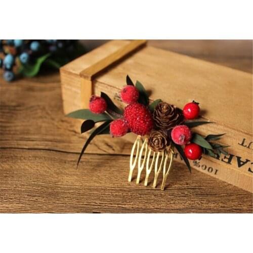 Christmas Hair Comb Berries Flower Hairpin Cute Girl wedding Photography Hair Accessories Hairpins B1497