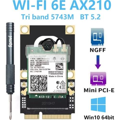 M.2 To Mini PCI-E Intel AX200 Network Card IntelAX210NGW 5374Mbps 802.11ax/ac BT 5.2 2.4G/5G/6GHz Wireless Adapter For Windows10