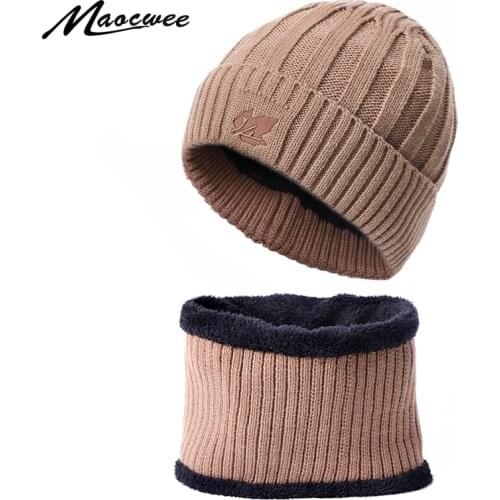 Womans Man Hats Scarf Hat Set unisex Girls Beanie Cap Keep Warm Winter Knitted Skullies Caps Crochet Solid Color Female Adult