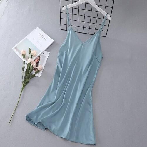 Silky Suspender Nightdress Solid Backless Sleepshirt Womens V-Neck Nighty Nightgown Sexy Summer Sleeveless Home Sleep Dress