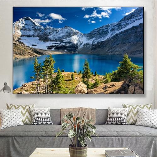 Nordic Mountain Lake Picture Nature Scenery Scandinavian Canvas Painting Landscape Posters Wall Art for Home Room Decoration
