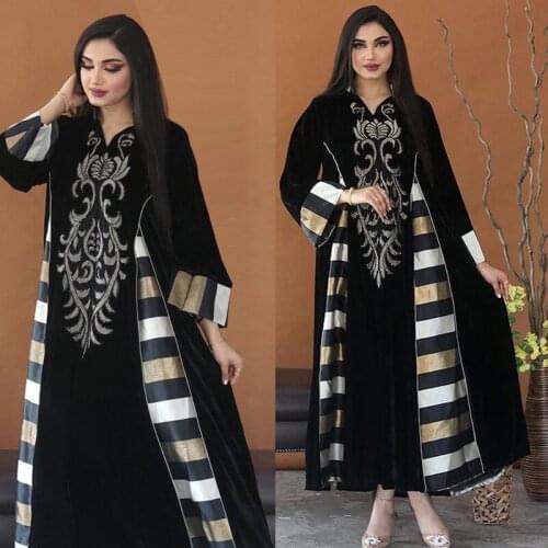 Middle East Embroidered Arab Flower Muslim Dress Black Islamic Dress Turkey Clothing Robe abaya Dubai Women Latest Abaya Designs