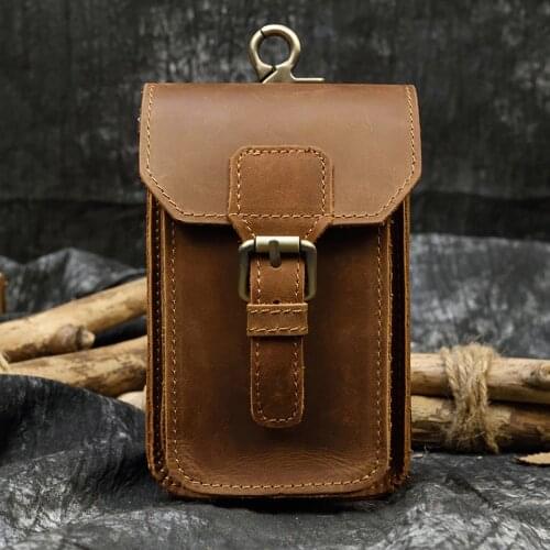 Luufan Leather Wait Bag For Men Travel Boy Belt Bag Vintage Brown Natural First Layer Cowhide Phone Waist Pack 2020
