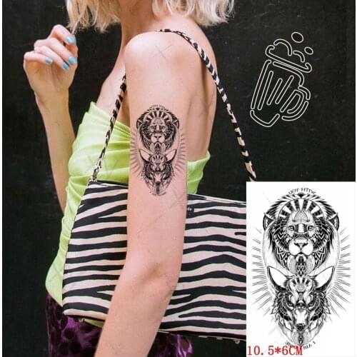 Waterproof Temporary Tattoo Stickers Wolf Animal Indian Totem Lion Head Tattoo Children Body Art Fake Tattoos for Men Women