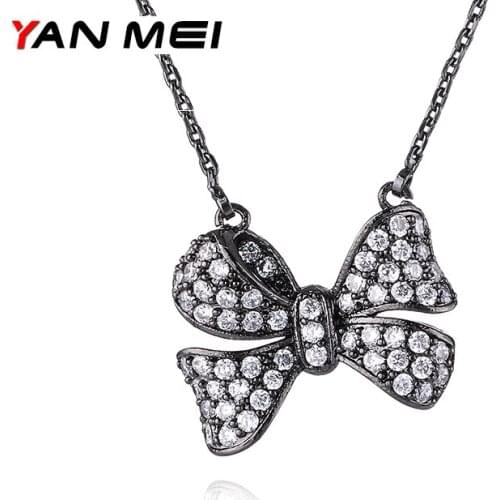 YANMEI Bowknot Rhinestone Pendant&Chain Neckalces For Women Cute Crystal Choker Necklace Jewelry collier YMD1338