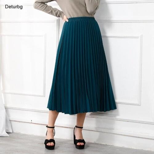 Womens Elegant Solid Pleated Midi Skirt Female High Waist Thickened Warm Office Slim A-Line Skirts 2021 Winter Faldas Sk903