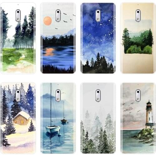 TPU Back Cover For Nokia 7 Plus X6 Forest Art Sky Sea Tree Aesthetic Plants Soft Silicone Phone Case For Nokia 1 2 3 5 6 8