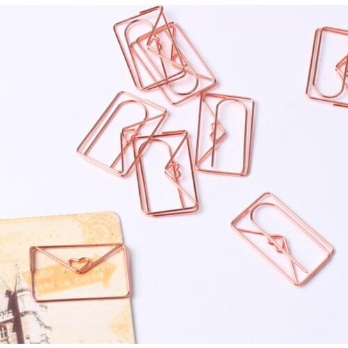 20Pcs/Box Paper Clip Special-shaped Multi-purpose Electroplated Stainless Steel Rose Gold Mini Binder Clamp for Office