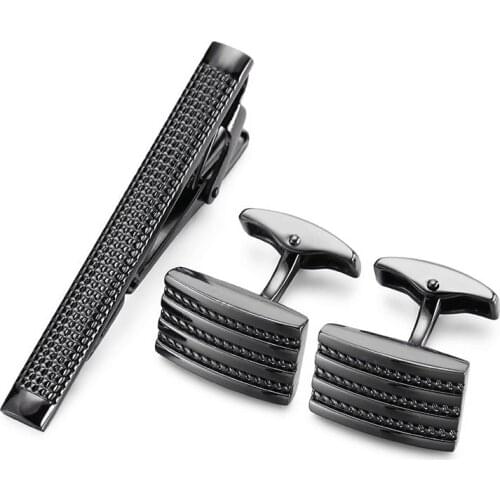 A set of new high-end brand black pattern Cufflinks tie clip men French shirt Cufflinks Tie Clip box Free Shipping