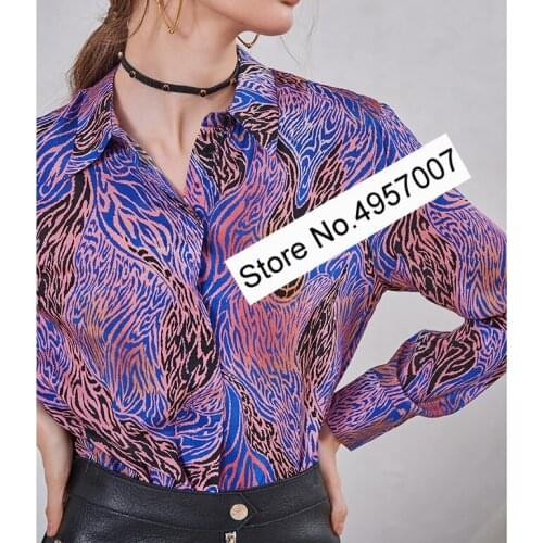 Elfbop Ladies 2020 New Printed Lapel Long Sleeve Blouse Shirt - Women Casual 100% Viscose Top