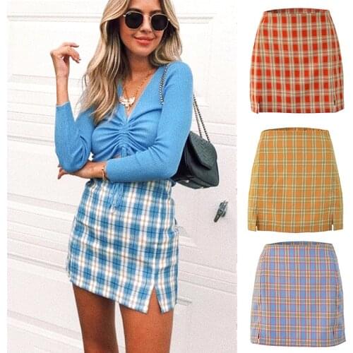 2020 Summer Fashion Trend Women Autumn New Plaid Skirt Zipper High Waist Party Mini Skirt
