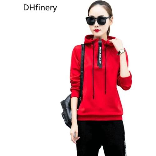 DHfinery 2 piece set women long sleeve Sweatershirt and trousers black white red casual tracksuit clothes plus size M-4XL bs1781