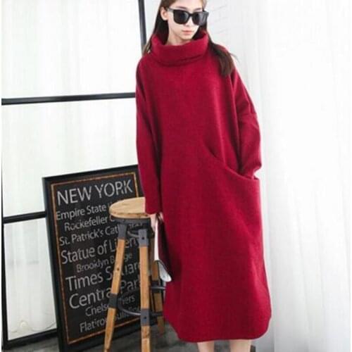 PLus Size S-5XL/6XL 2020 Autumn Women Velvet Dress with big pocket,Fashion Turtleneck Velour Long Sleeve Solid Color Lady Vestid