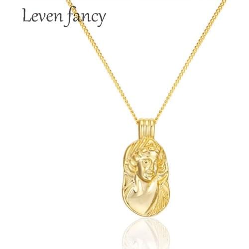 Gold Abstract Portrait Pendant 925 Sterling Silver Necklace Curb Chain Mothers Day Gift Irregular Medallion Charm Necklaces