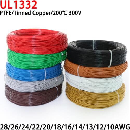 1M/2M 28/26/24/22/20/18/16/14/13/12 AWG UL1332 PTFE Wire FEP Plastic Insulated High Temperature Electron Cable 300V