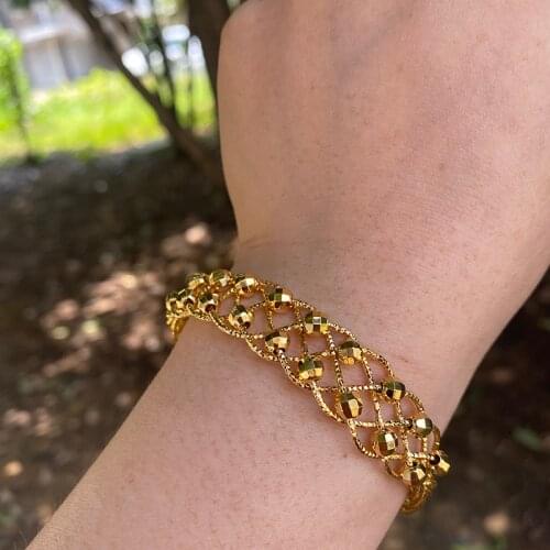 24K Copper 1pcs Ethnic Beads Gold Color Saudi Arabic Bangles For Girls Ball Bracelet Women Girl Africa Bangles Wedding jewelry