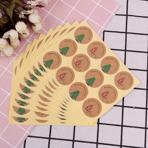 10sheets Handmade Merry Christmas Tree Owl Cake Packaging Sealing Label Kraft Sticker Baking DIY Gift Stickers
