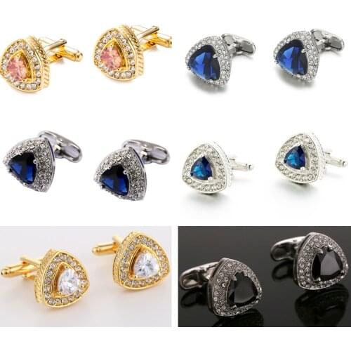 10pairs/lot Triangle Crystal Cufflinks Champagne Blue Black Big Zircon Cuff Links Business Style Mens Jewelry Accessory
