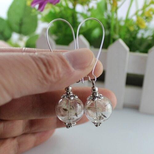 2Pairs 16MM Glass Bubble Dandelion Earrings Glass Globes Orb Eco Friendly Eco Earring Wish earrings Botanical jewelry