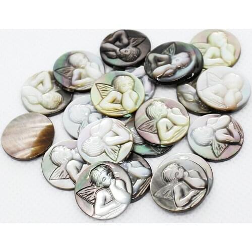 2019 new Black Shell Cabochon With Angel Carved Round Cabochon Beads Sold Per Pc DIY Jewelry Cabochon For Jewelry Making16x3mm