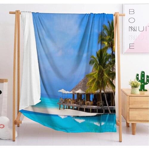 2020 Coconut tree beach export Custom blankets Large and small size throw blanket tapestry sleeping blanket soft flannel b