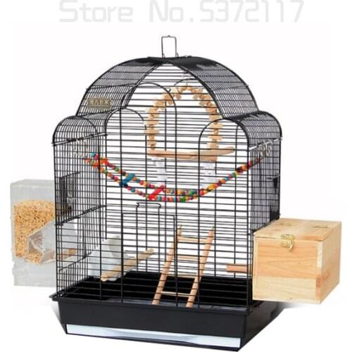 Free shipping Black luxury large bird cage Xuanfeng tiger parrot cage starling cage large metal peony breeding cage ZP12291855