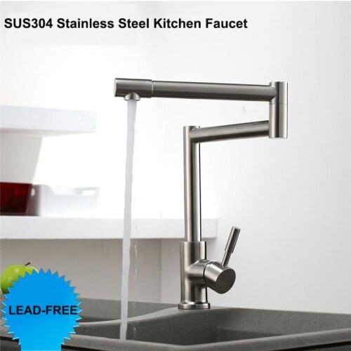 Lead -Free 360 Rotation Single Handle Hot Cold Mixer Tap Brushed Kitchen Sink Faucet SUS304 Stainless Steel Kitchen Faucet
