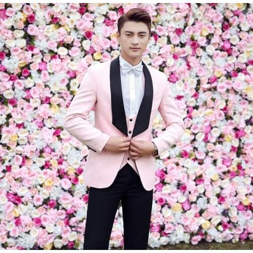 Blazer men groom suit set with pants mens wedding suits costume singer star style dance stage clothing formal dress pink