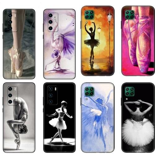 Black tpu Case For Huawei P30 Lite P30 Pro P40 Case For Huawei P40 LITE E P Smart 2020 Case Cover Ballet Ballerina Dancer Shoes