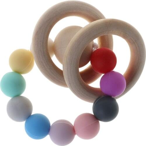 Baby Teether Bracelet Teething Toys Chew Bite Newborn Teeth Care Beads Jewelry Pain Relief Silicone Wood Rings Infant